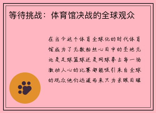 等待挑战：体育馆决战的全球观众